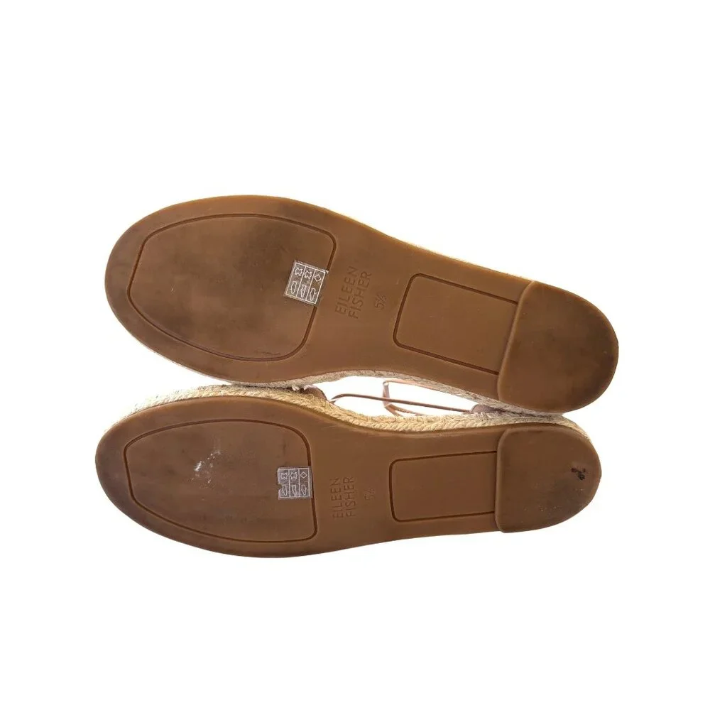 Eileen Fisher Lace Up Leather Espadrilles Rose Pink Zip Heels‎ Size 5.5 Flats